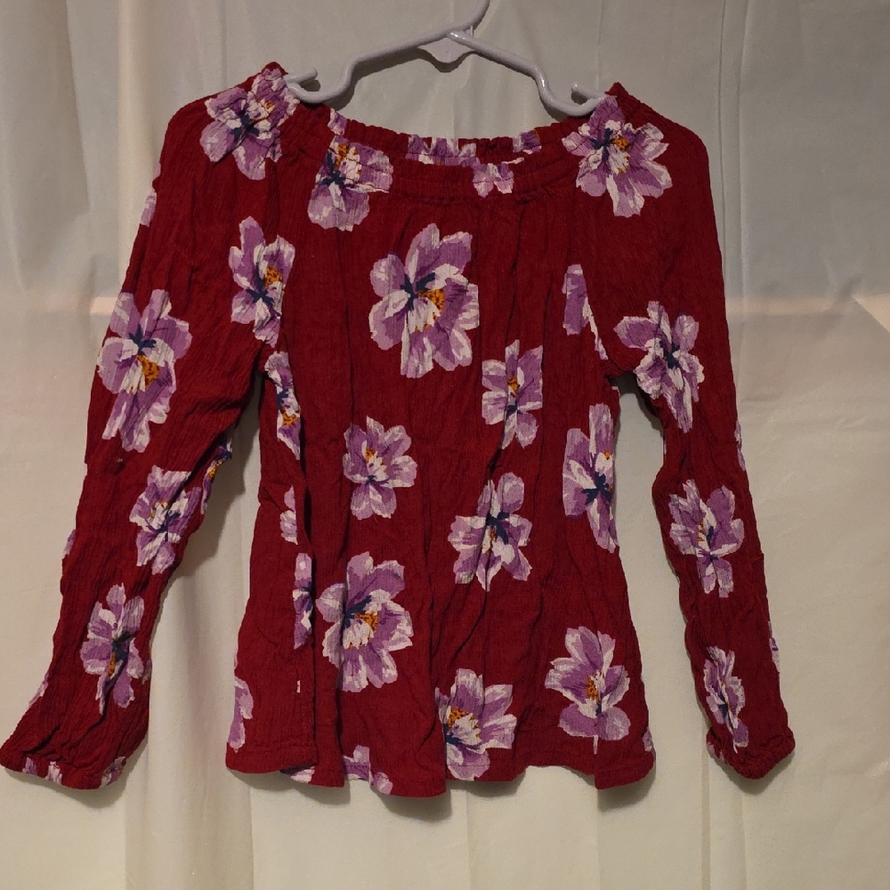 Old Navy Red Floral Blouse with Purple Accents